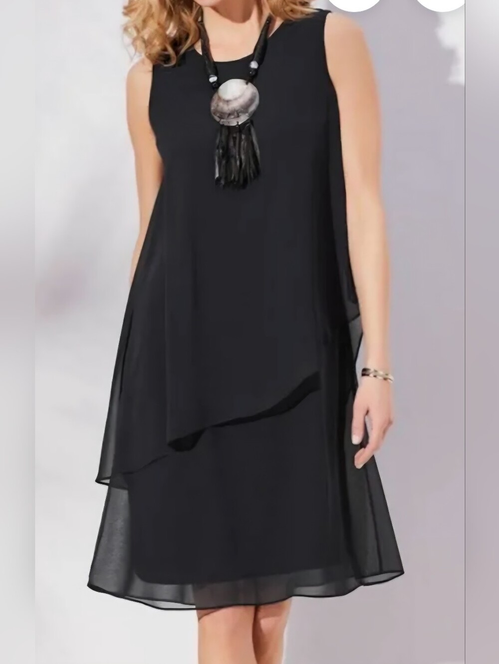 NWT Soft Surroundings Ocean Drive Dress Black 1X Sleeveless Tiered